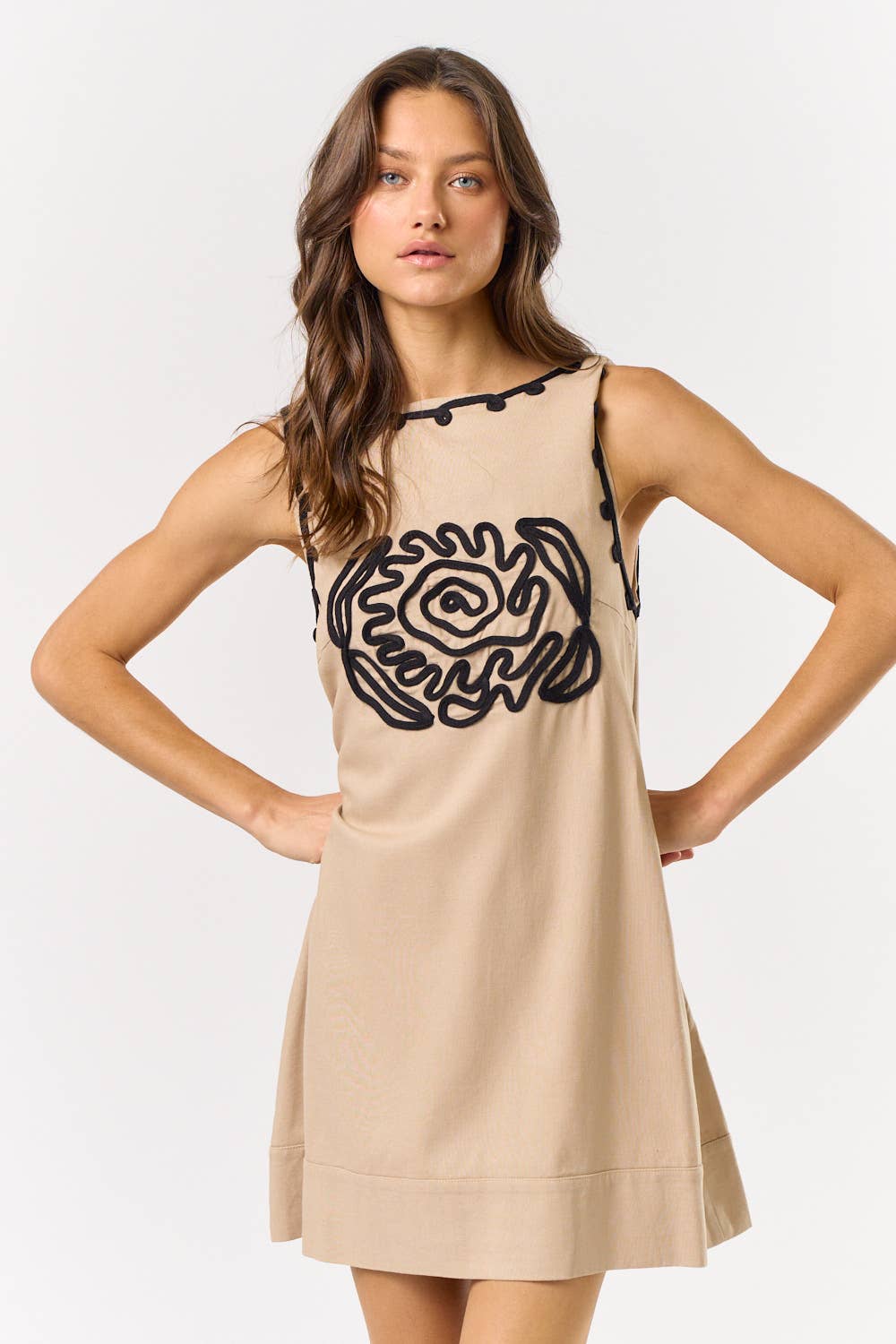 Boat Neck Embroidered Shift Dress