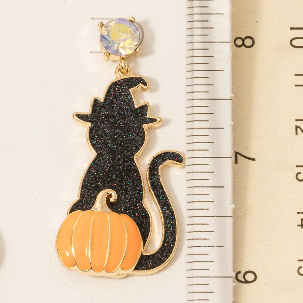 Halloween Witch Cat Dangle Earrings