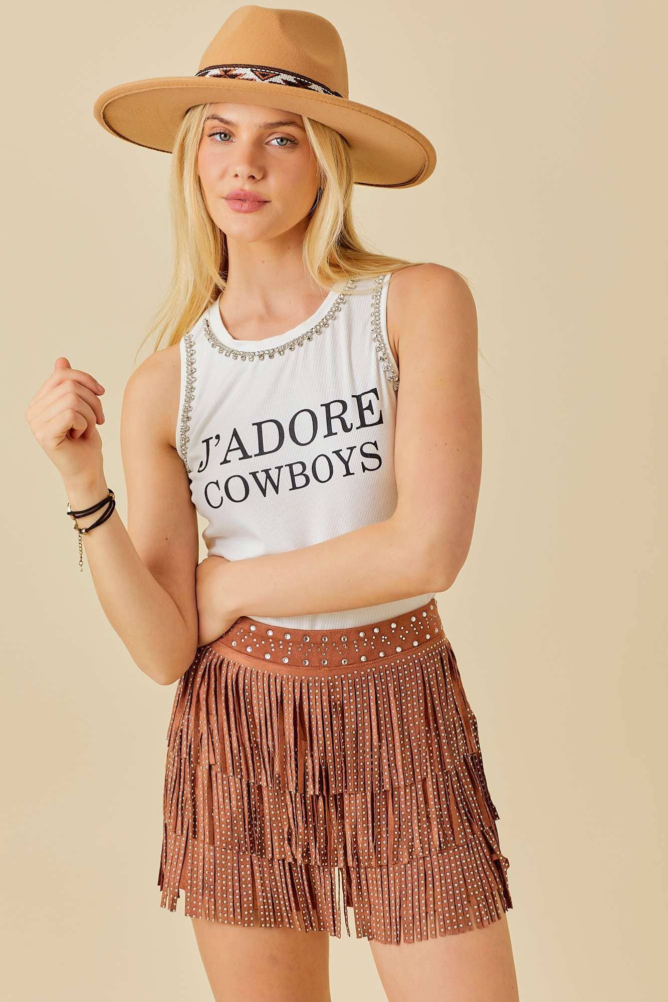 Western Rhinestone Trim Stud Fringe Suede Shorts