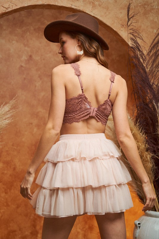 Solid Mesh Tiered Skirt