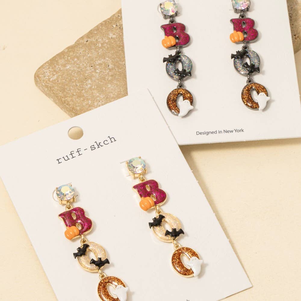 Halloween Boo Glitter Resin Dangle Earrings