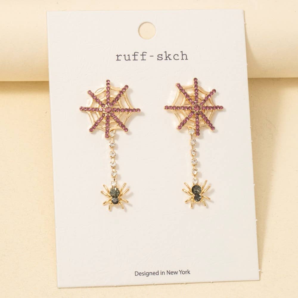 Halloween Spider Web Dangle Earrings - Gold
