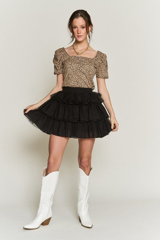 Solid Mesh Tiered Skirt