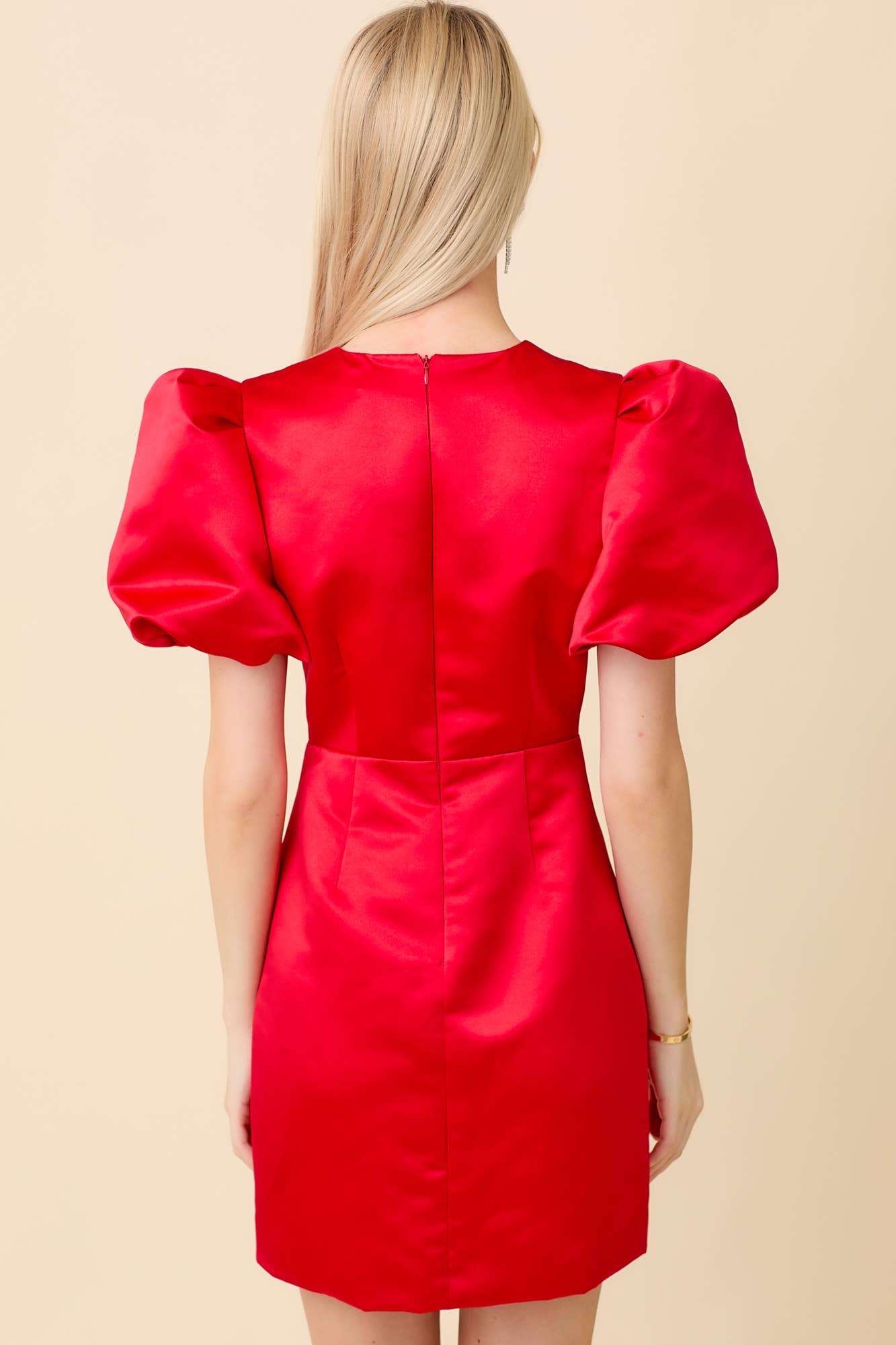 Heart Rhinestone Puff Sleeve Dress