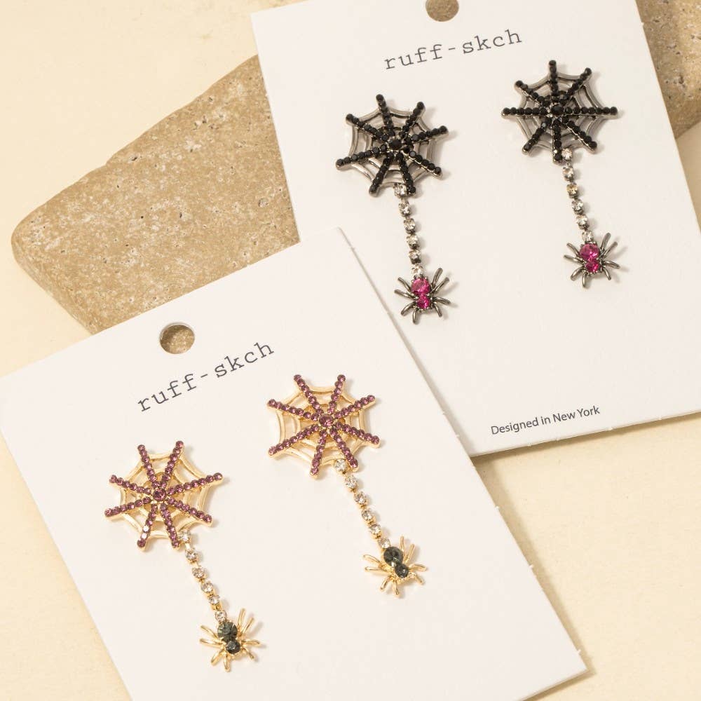 Halloween Spider Web Dangle Earrings - Gold