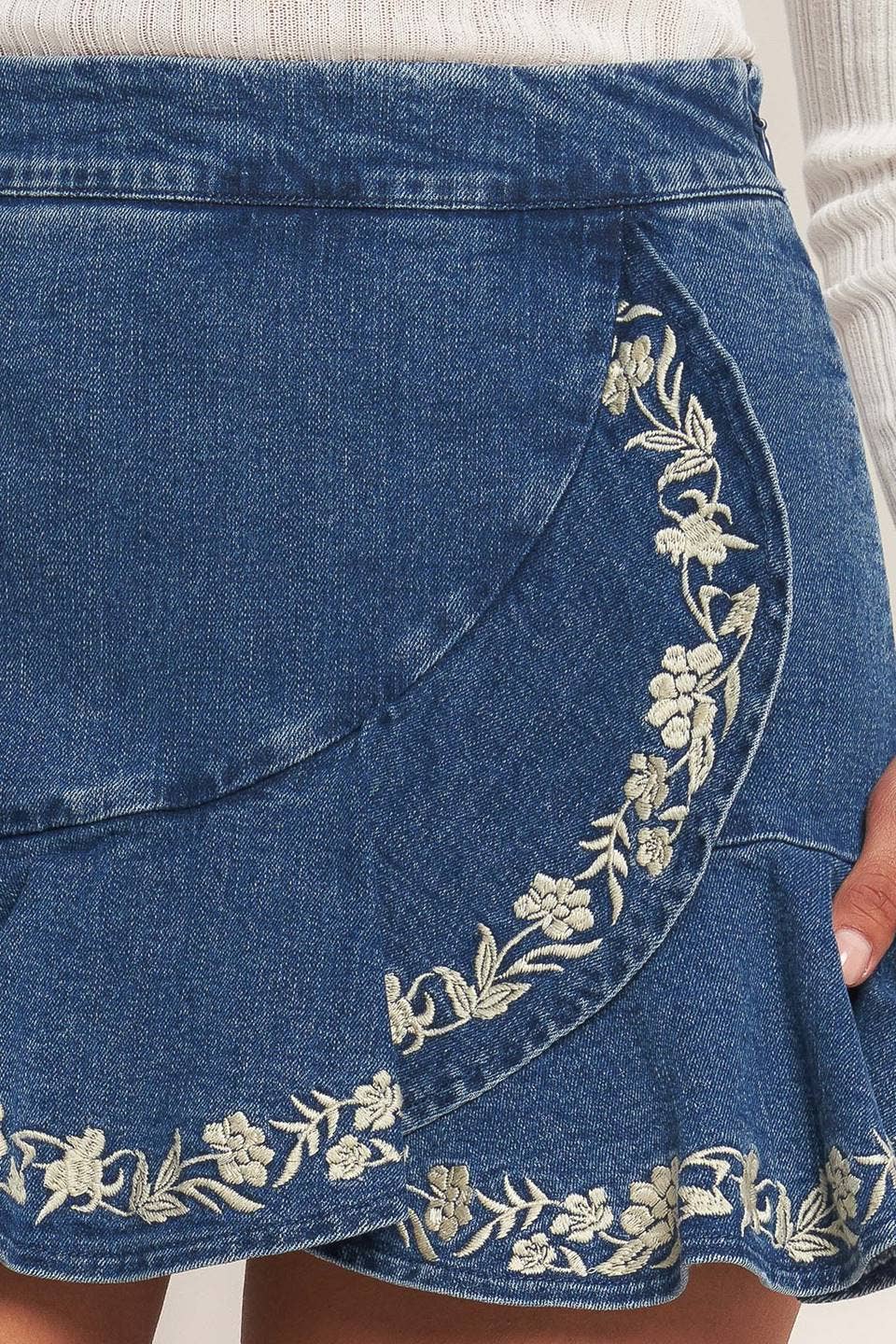 Embroidered Denim Skort