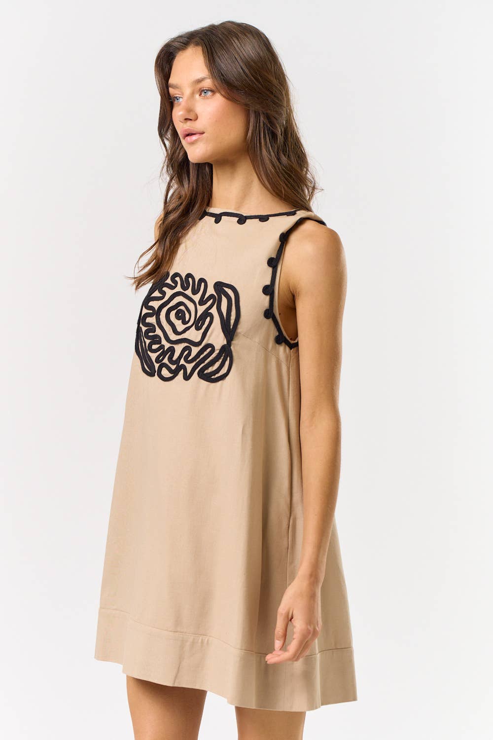 Boat Neck Embroidered Shift Dress