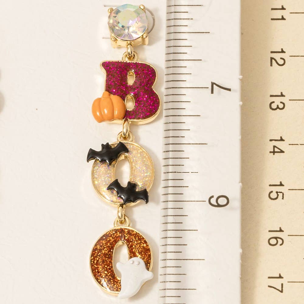 Halloween Boo Glitter Resin Dangle Earrings