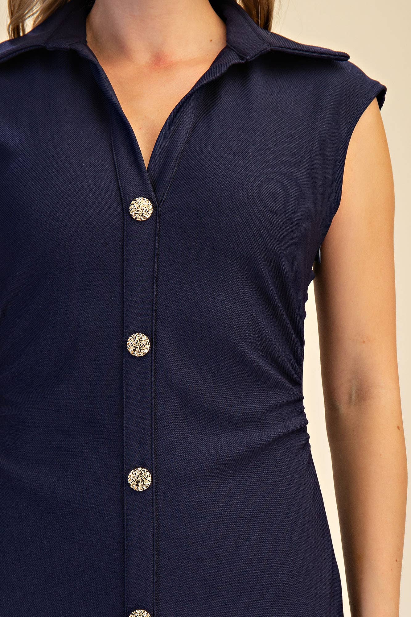 V-Neck Midi Shirt Dress - Navy