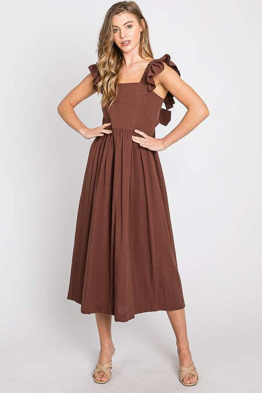 Linen Ruffle Midi Dress