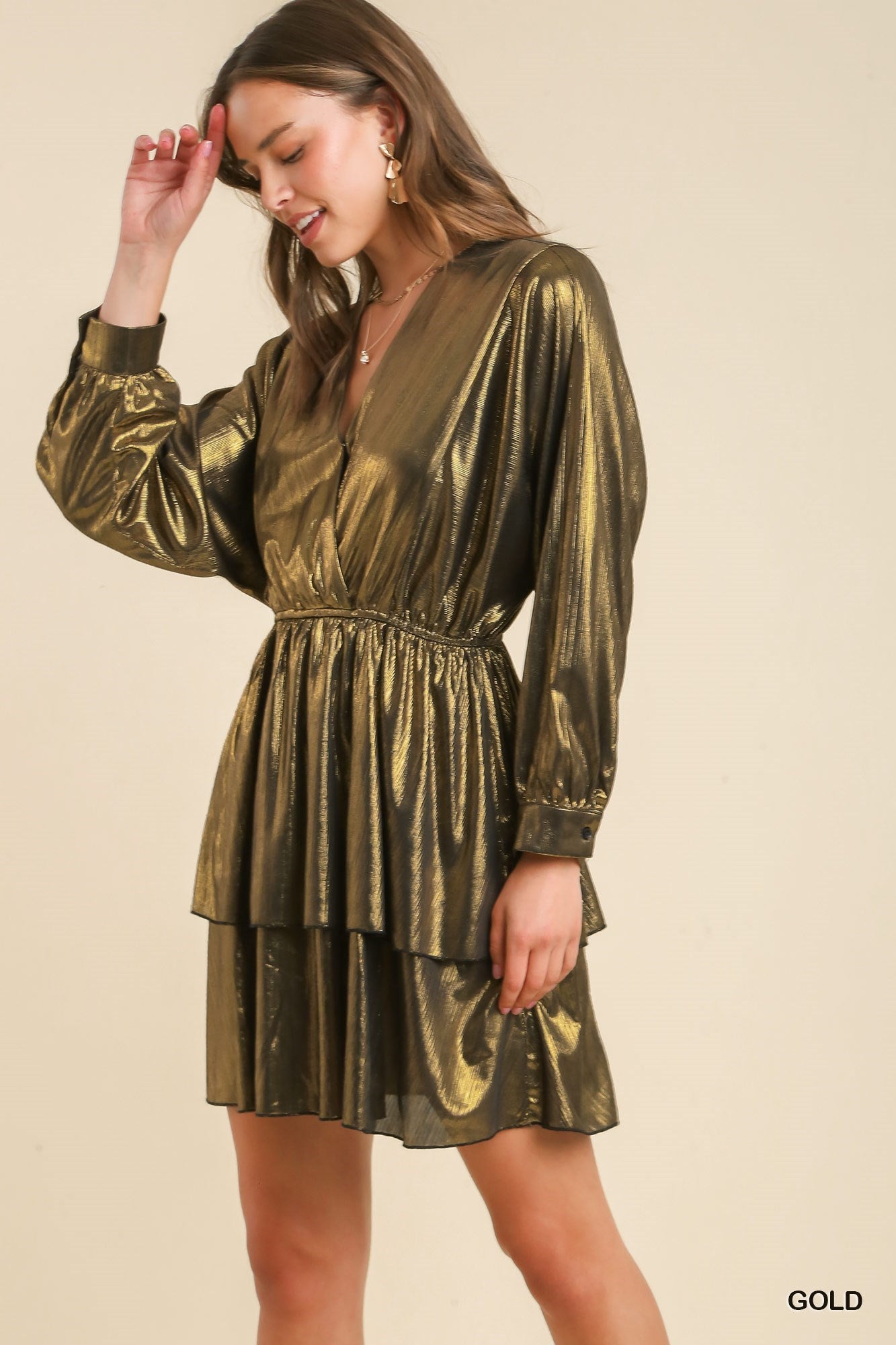 Surplice Neck Metallic Dress