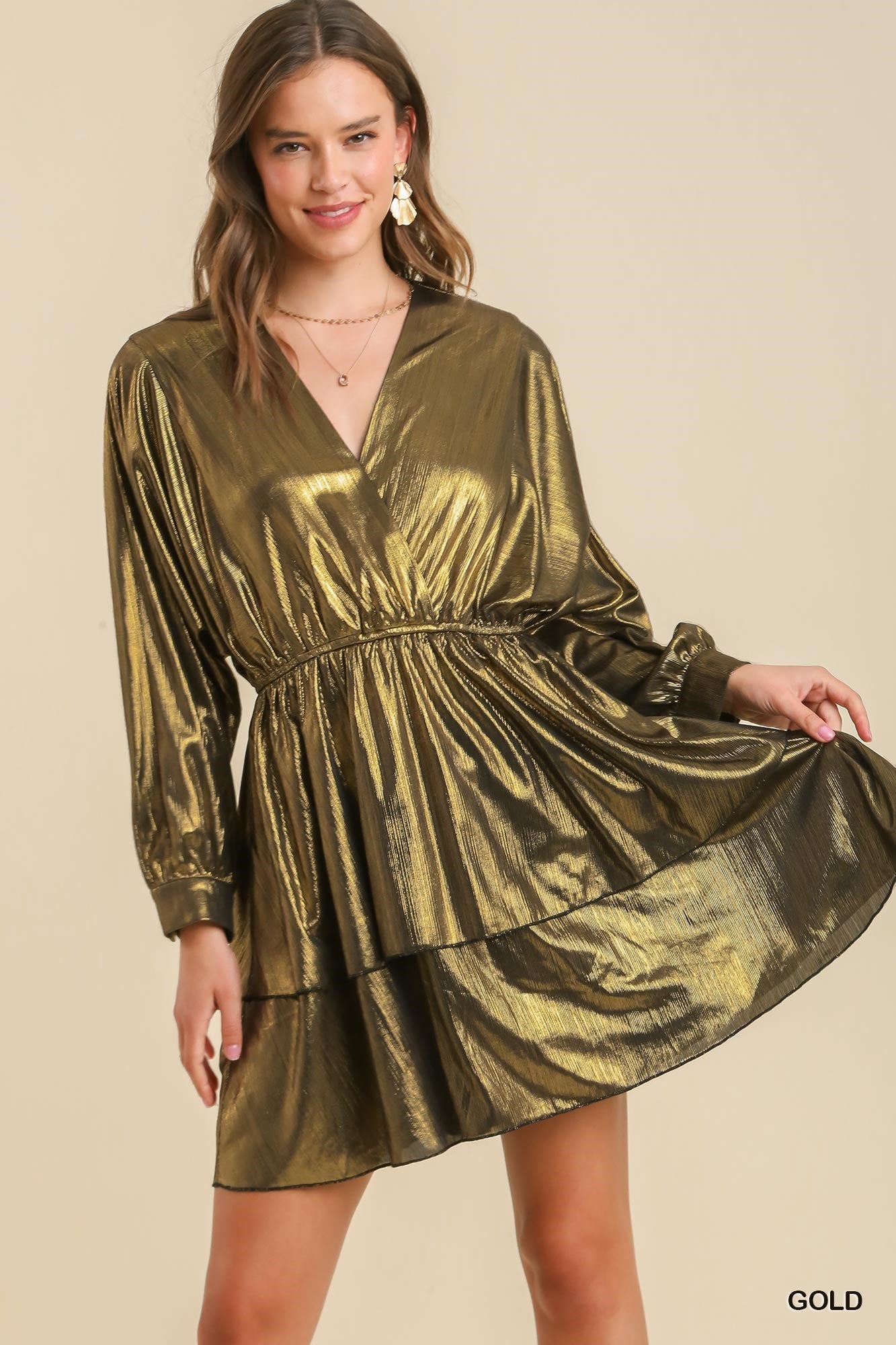Surplice Neck Metallic Dress