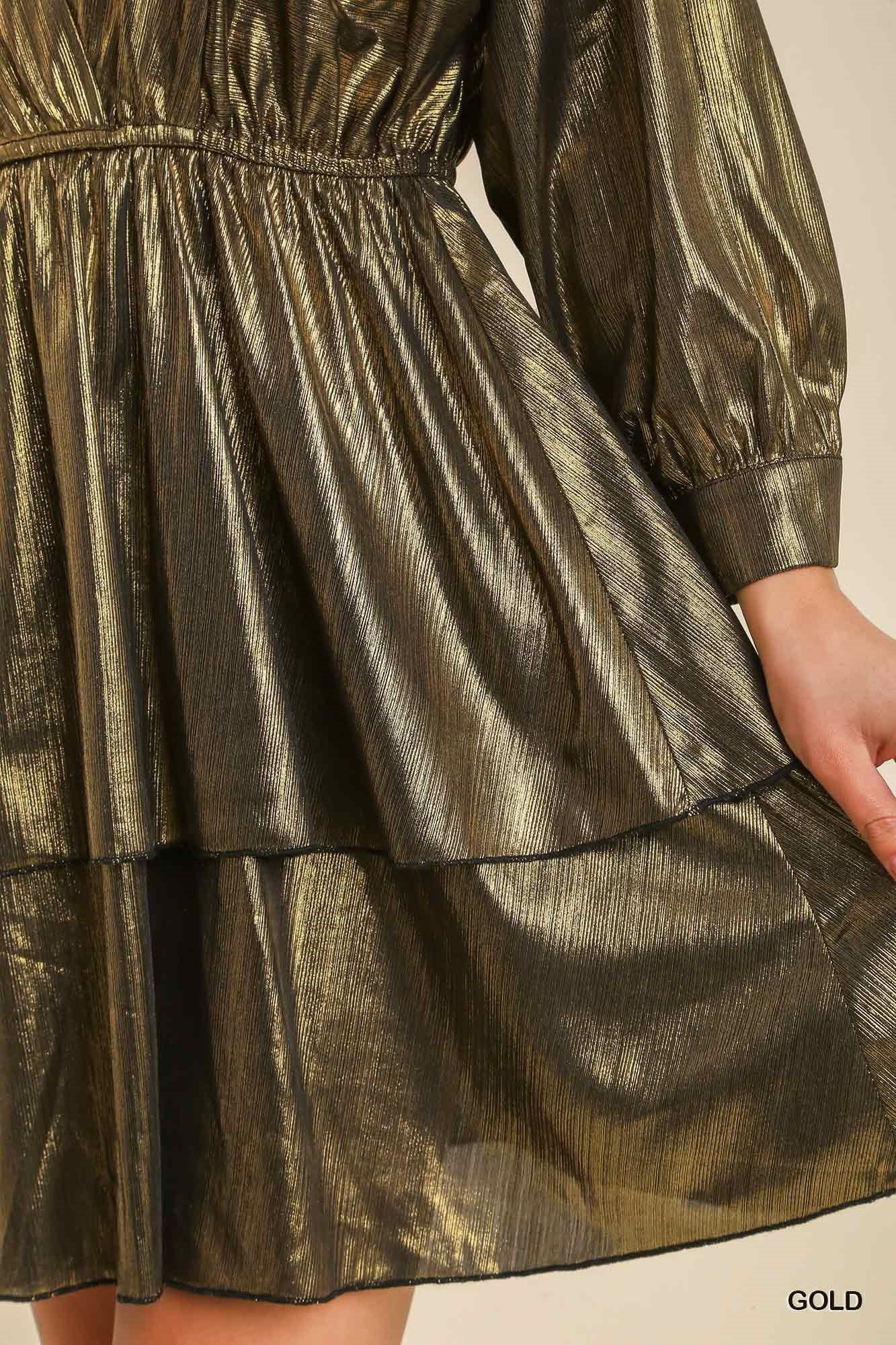 Surplice Neck Metallic Dress