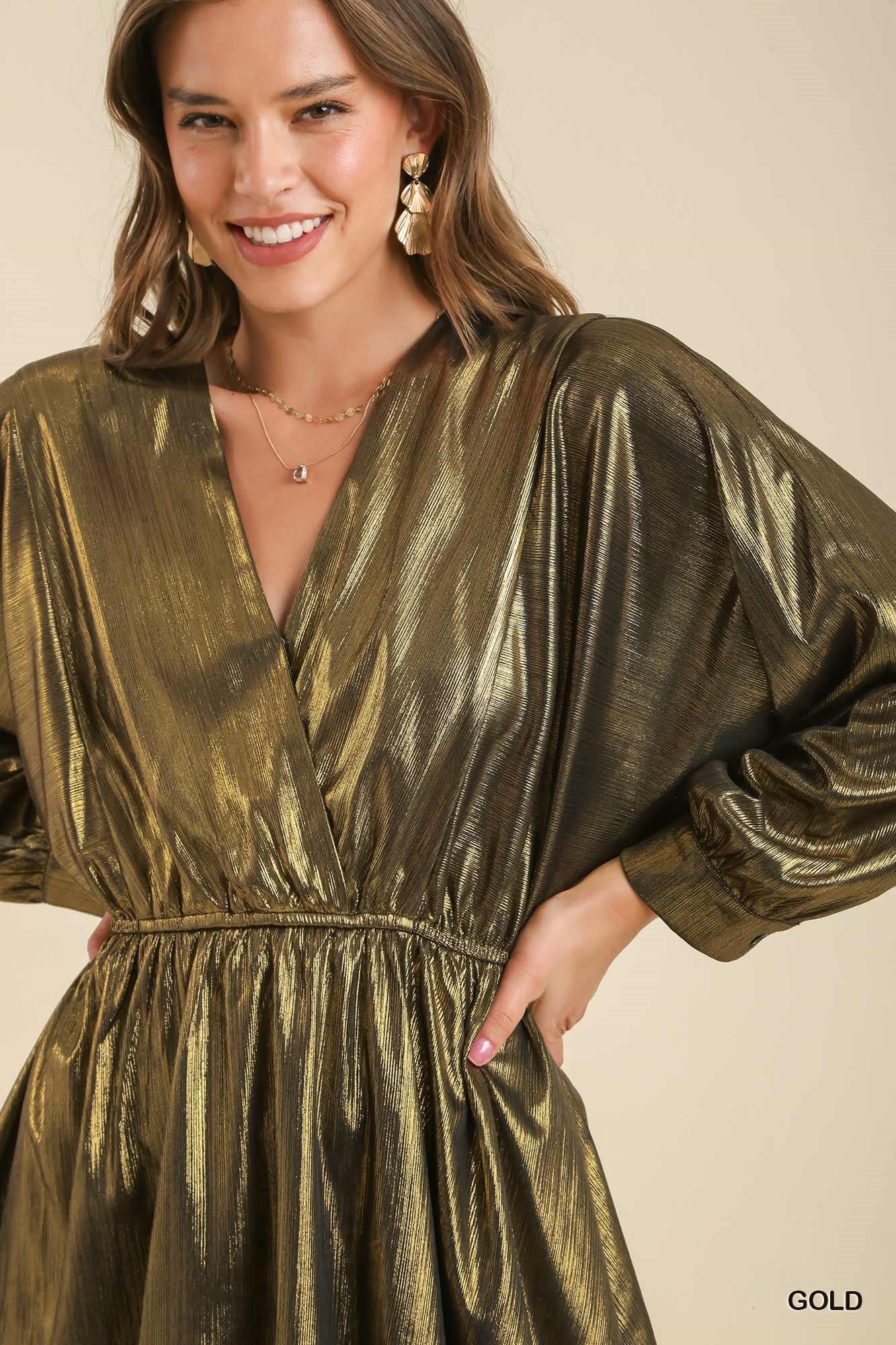 Surplice Neck Metallic Dress
