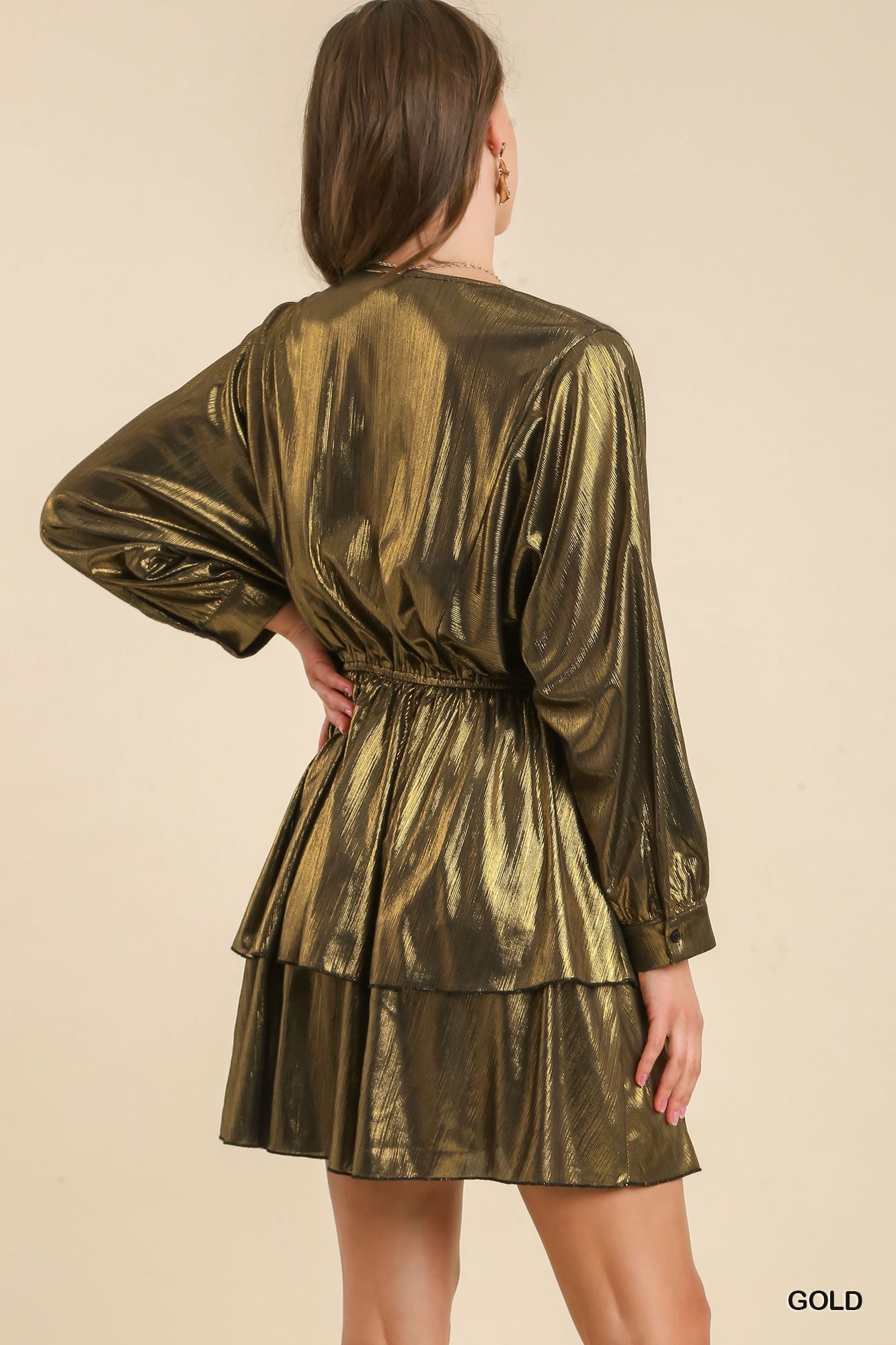 Surplice Neck Metallic Dress