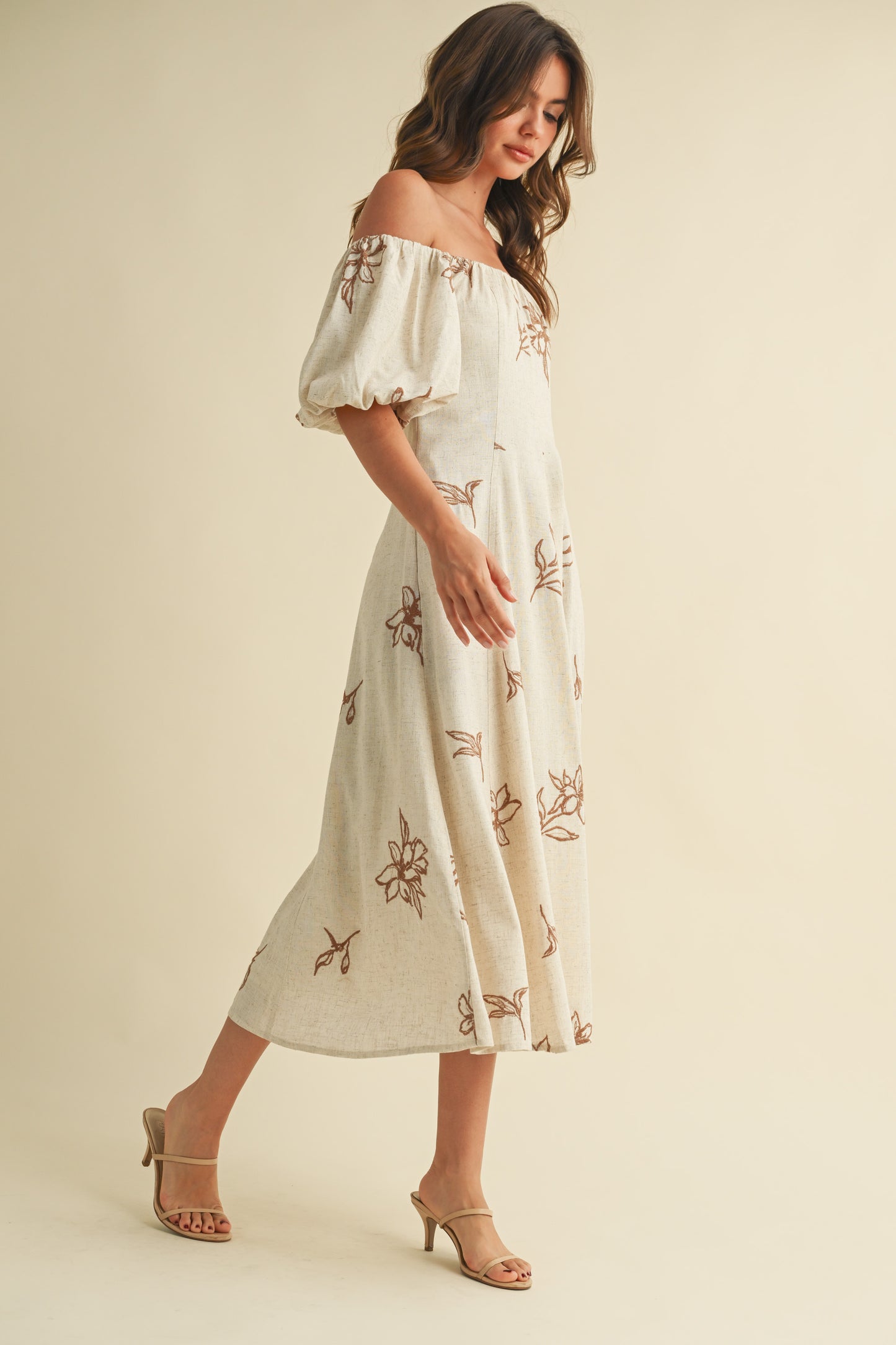 Cream Meadow Midi Dress