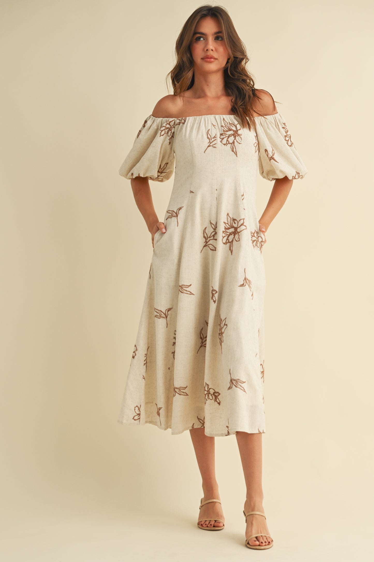 Cream Meadow Midi Dress