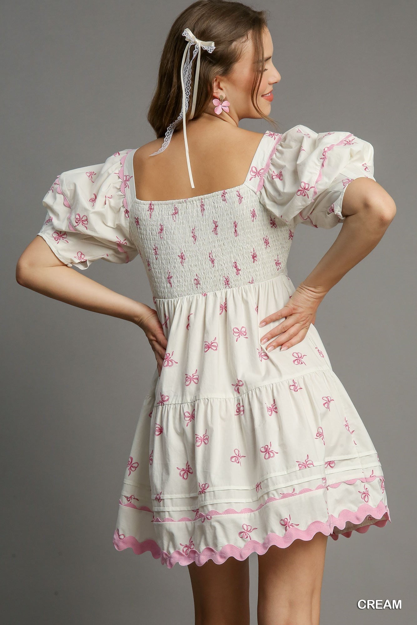 Mini Bows Puff Sleeve Dress