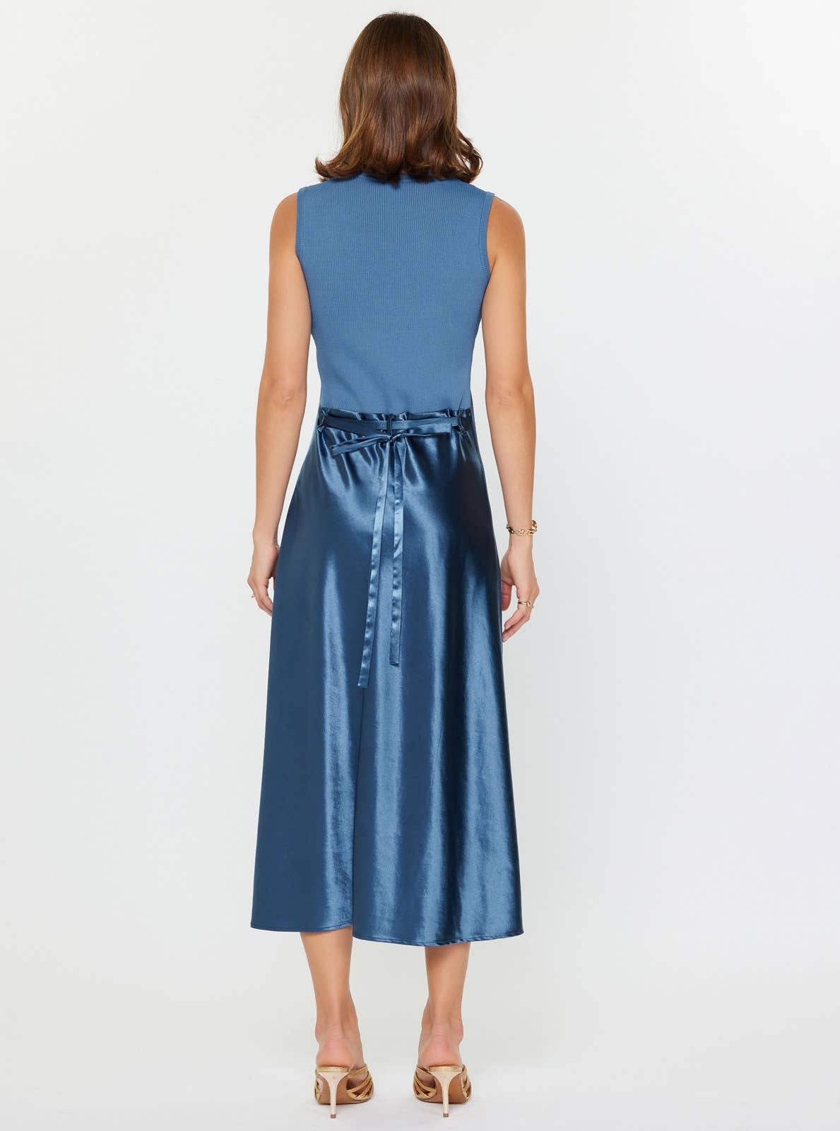 Metallic Front Midi Knit Dress - Midnight Blue