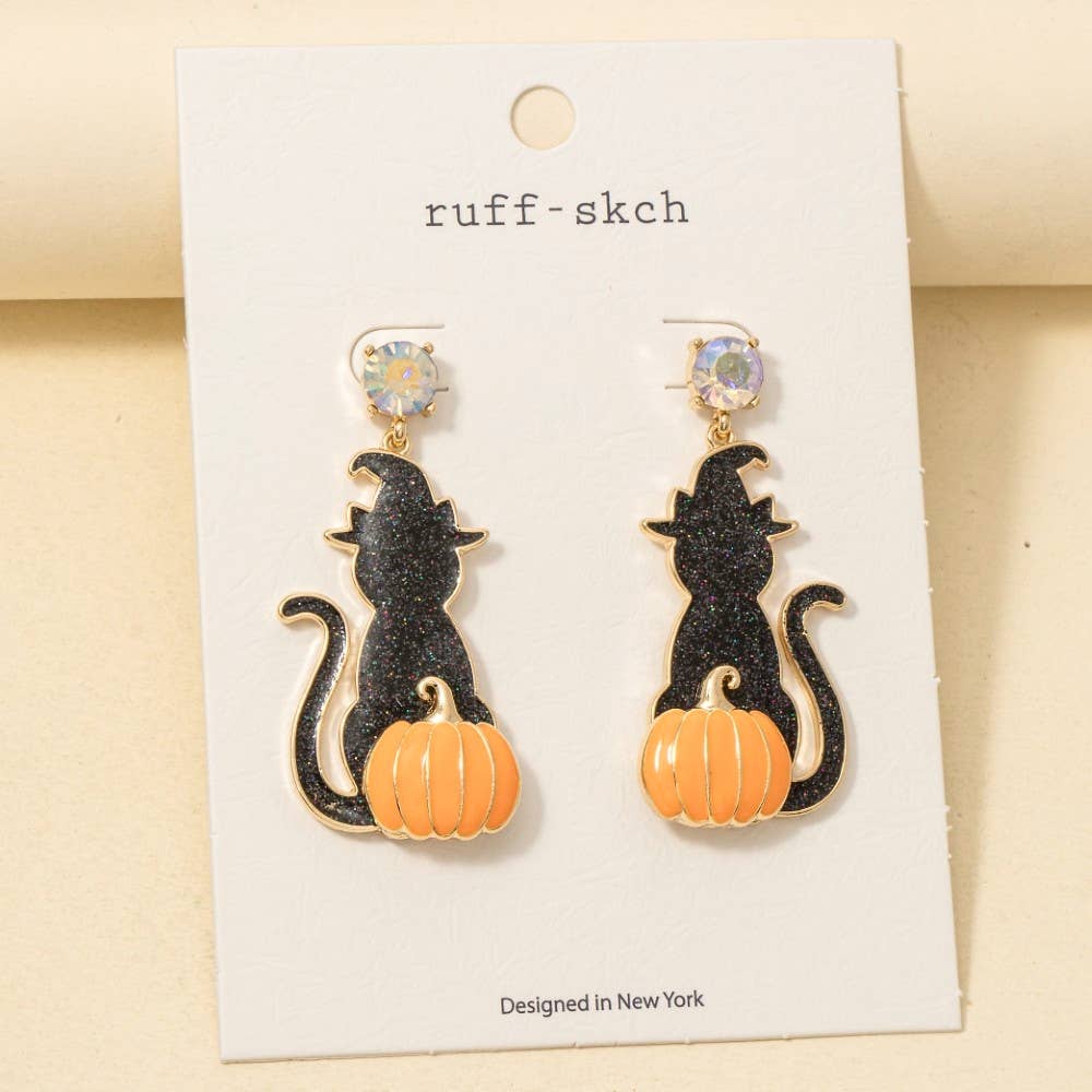 Halloween Witch Cat Dangle Earrings