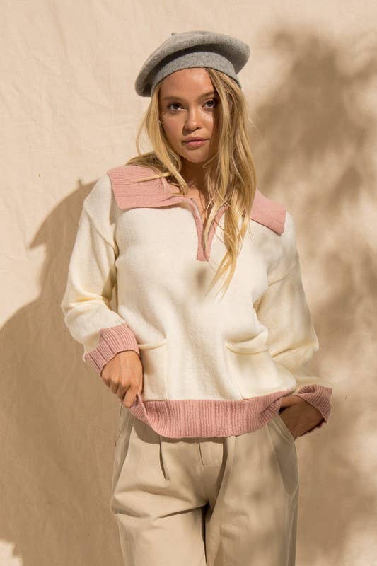 Jessi Zipper Front Big Collar Sweater