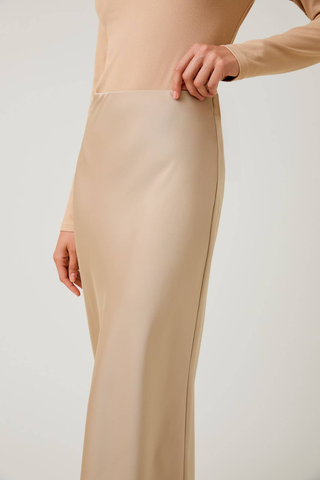 Bias Satin Maxi Skirt - Tan