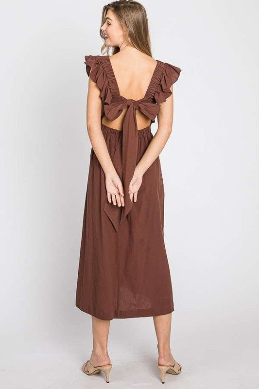 Linen Ruffle Midi Dress