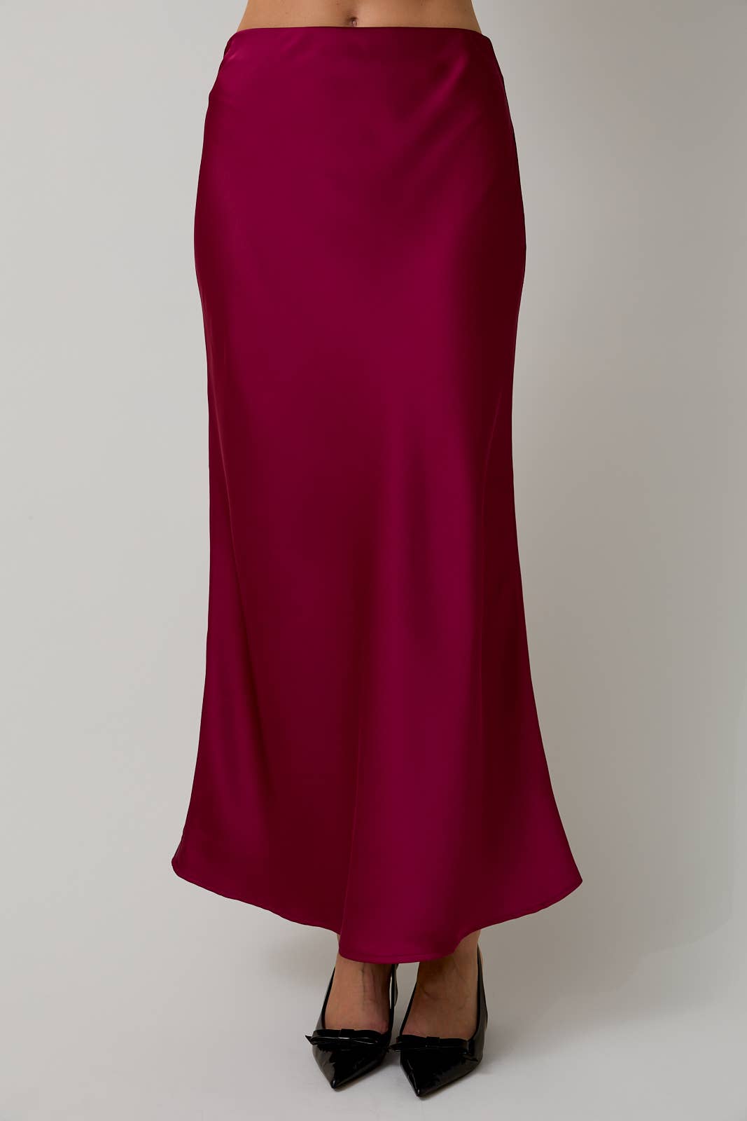Bias Satin Maxi Skirt - Cranberry