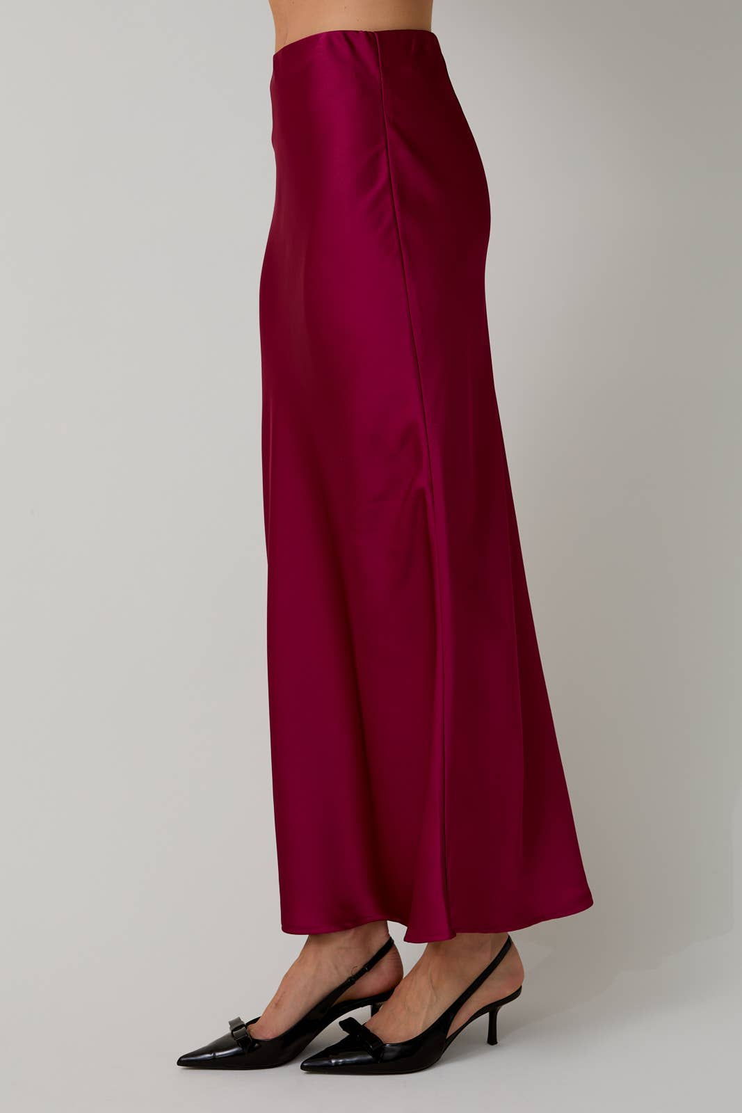 Bias Satin Maxi Skirt - Cranberry