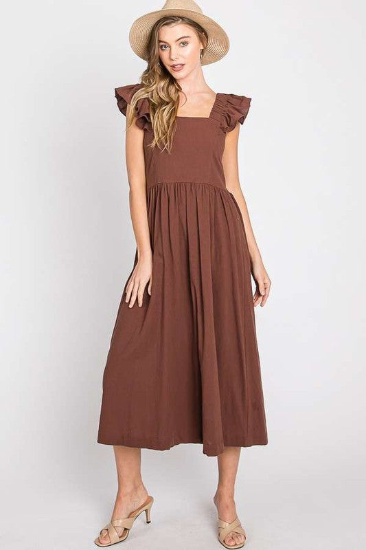 Linen Ruffle Midi Dress