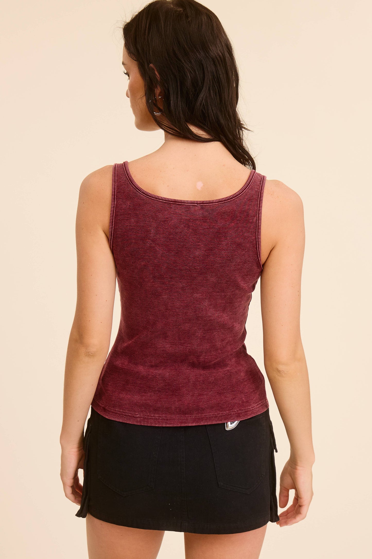 Western Belt Trim Tank Top -Merlot