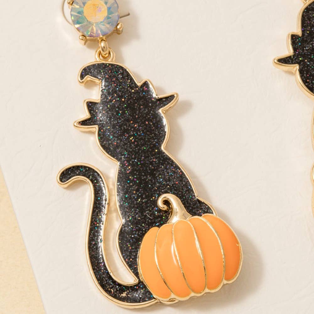 Halloween Witch Cat Dangle Earrings
