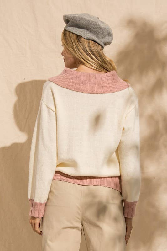 Jessi Zipper Front Big Collar Sweater