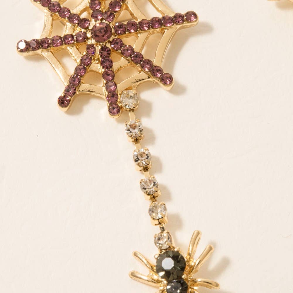 Halloween Spider Web Dangle Earrings - Gold