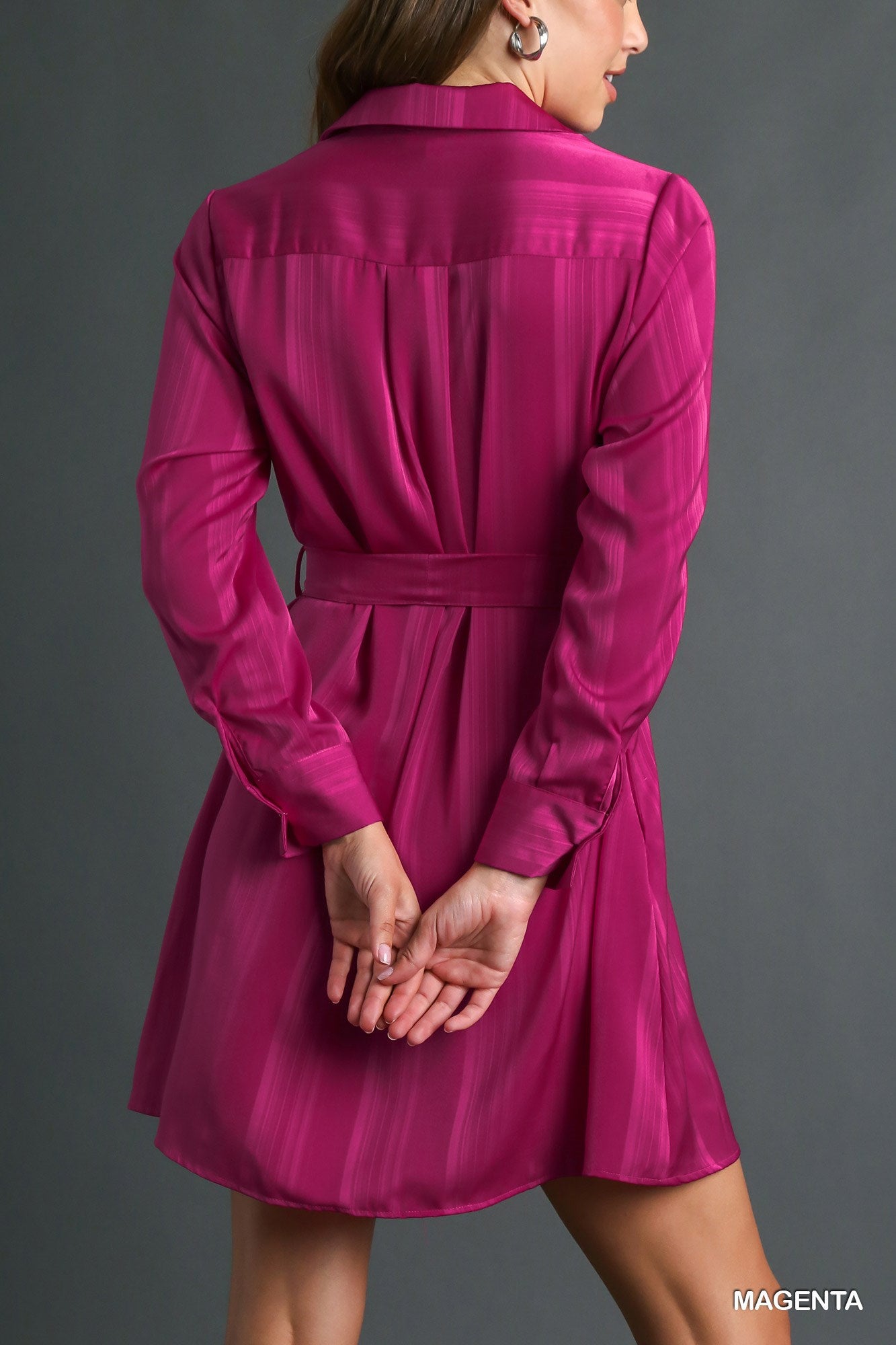 Satin Shirt Dress - Magenta