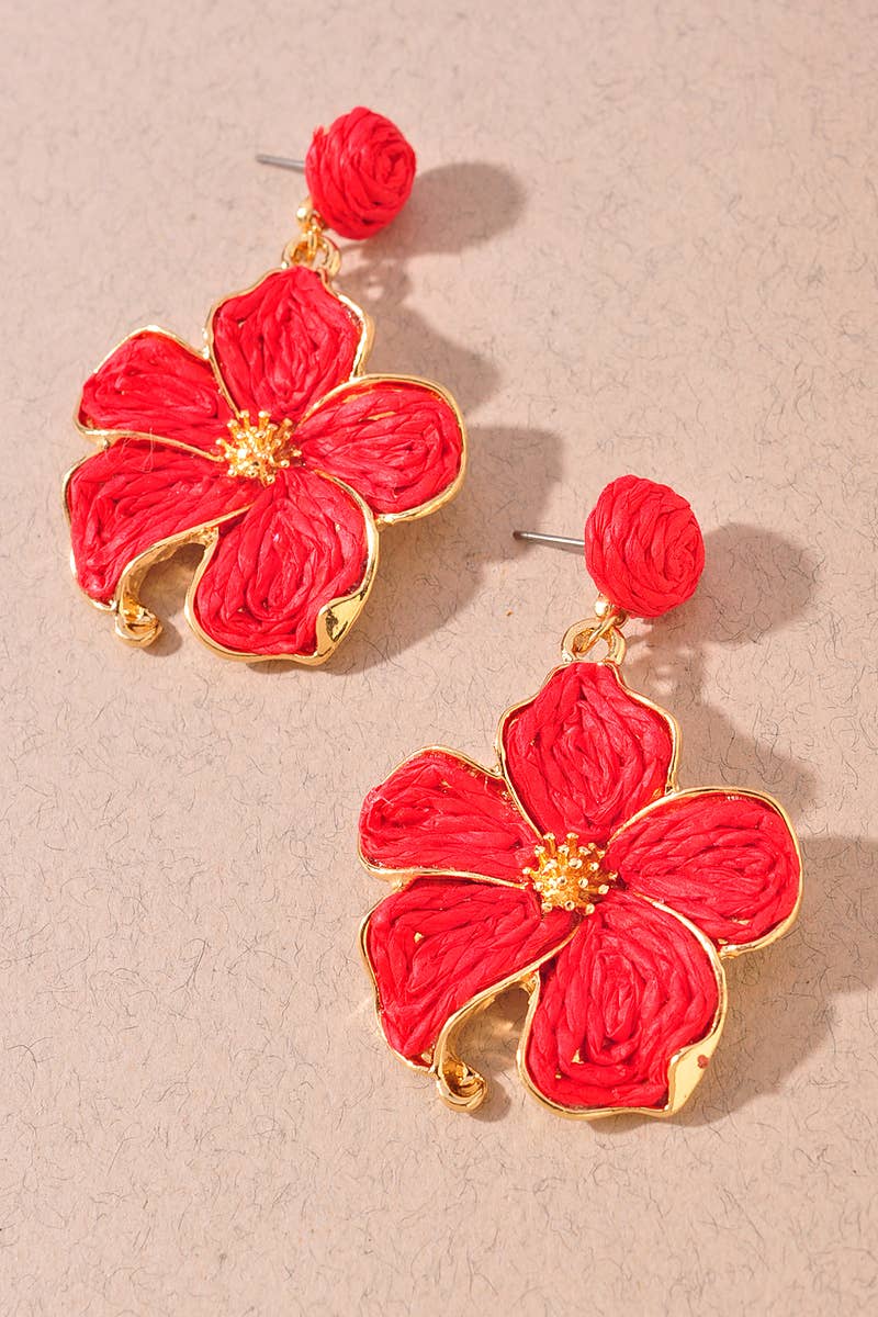 Woven Raffia Floral Earrings - Assorted Colors