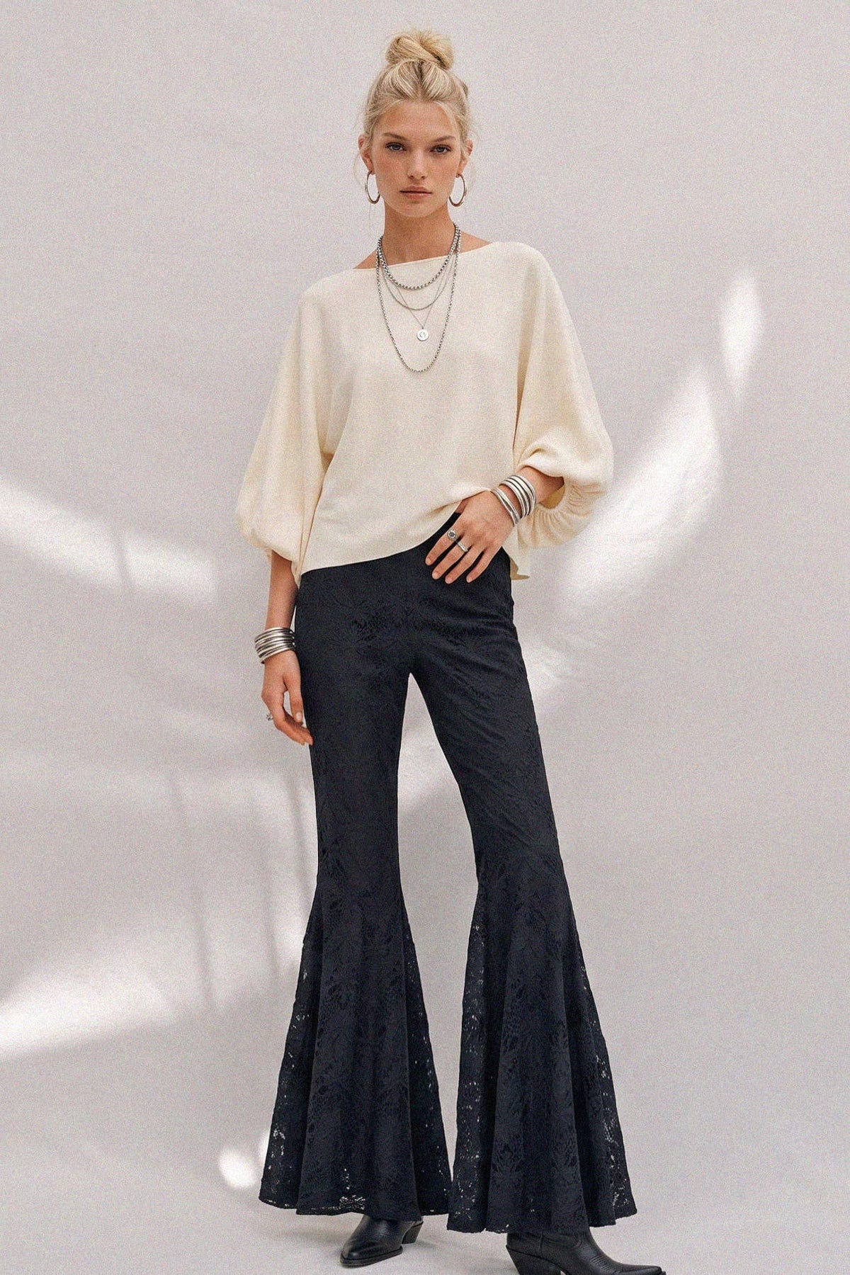 Lace Trumpet Bell Pants - Black