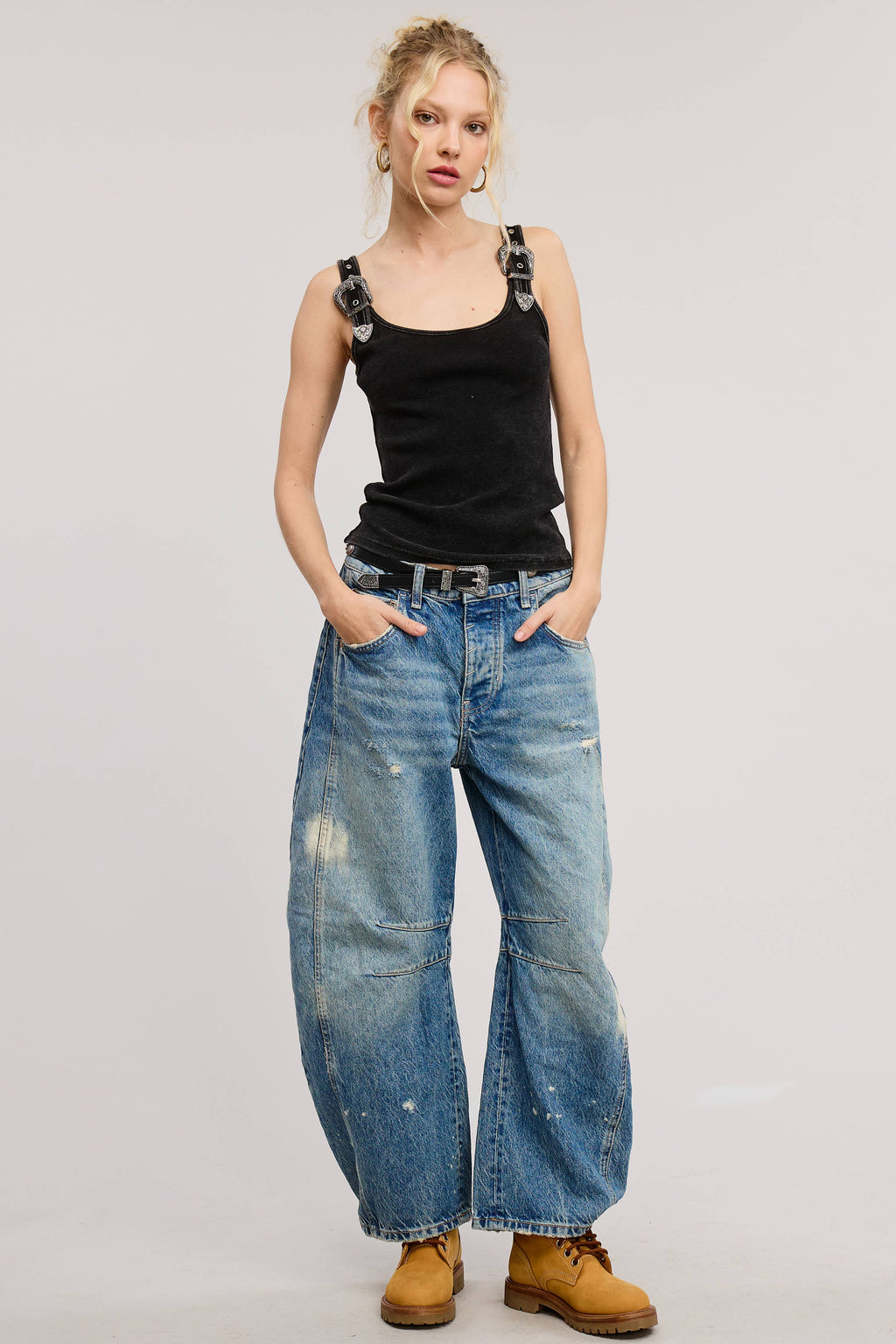 Western Belt Trim Tank Top - Black