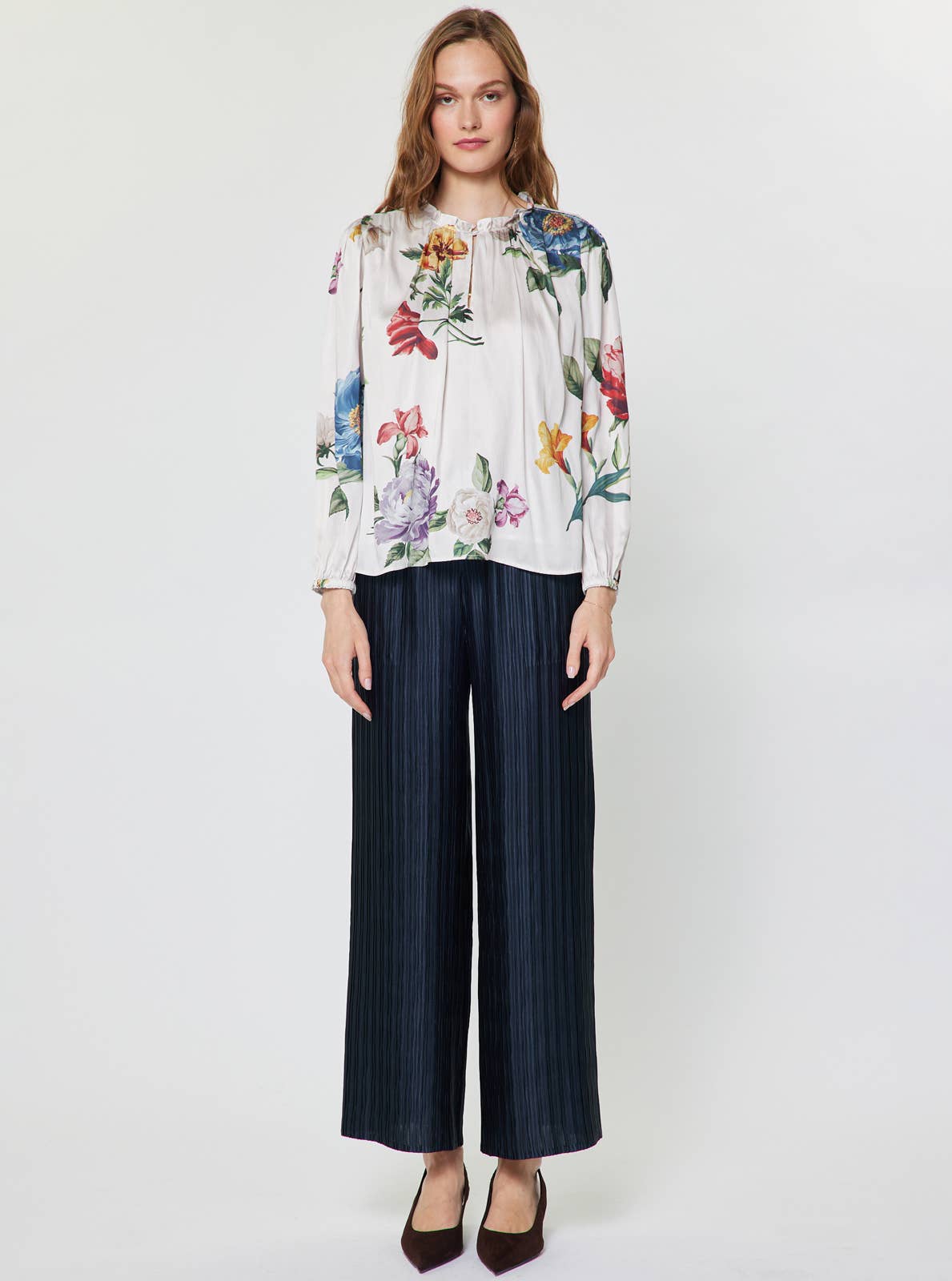 Floral Ruffled Neck Blouse