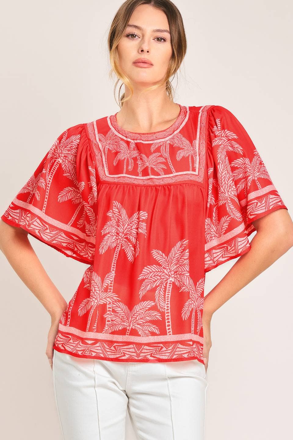 Printed Woven Top - Red