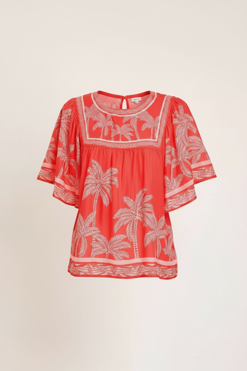 Printed Woven Top - Red