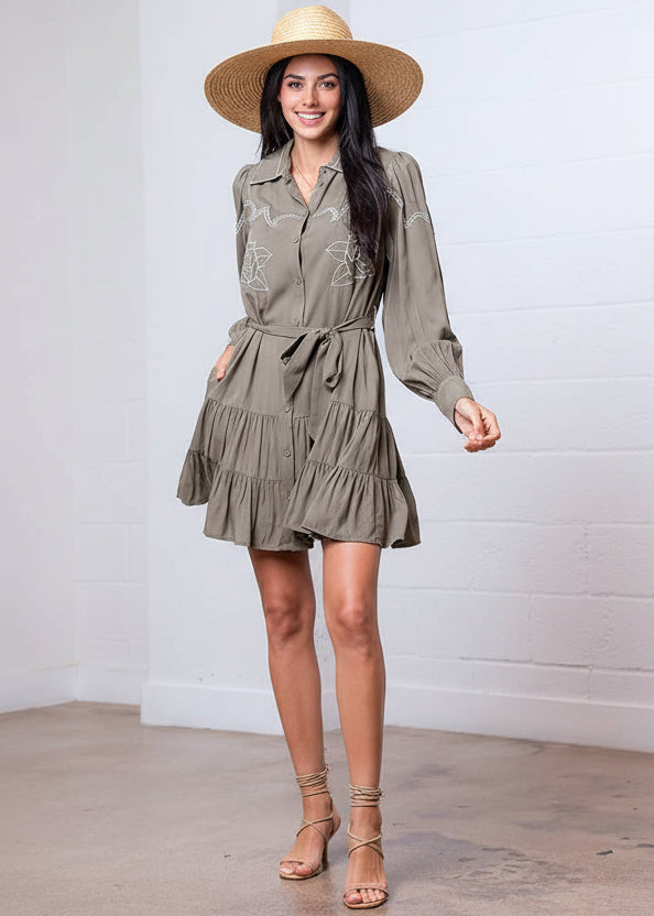 Sage Blossom Western Mini Dress