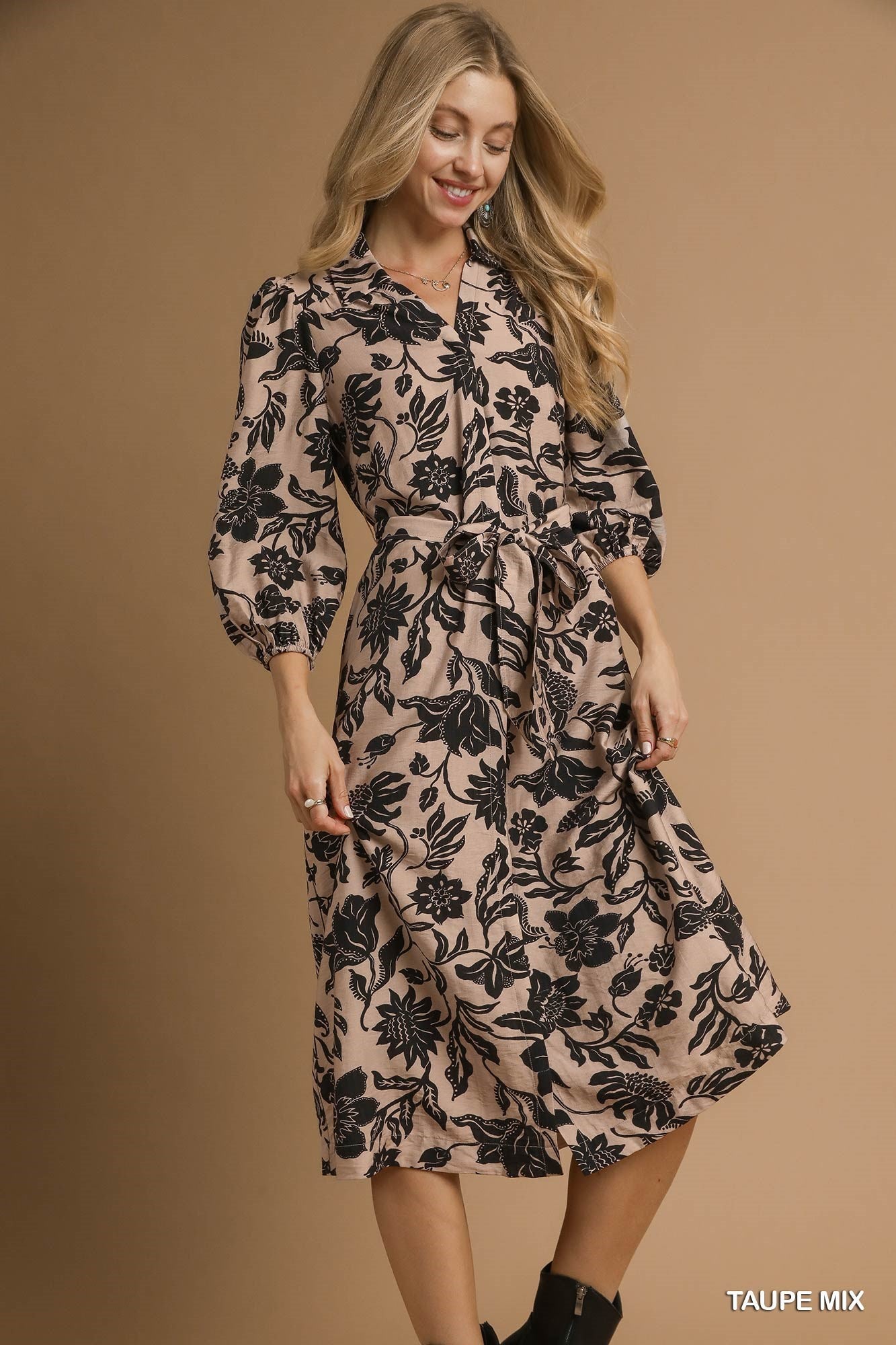Mix Floral Print Midi Dress