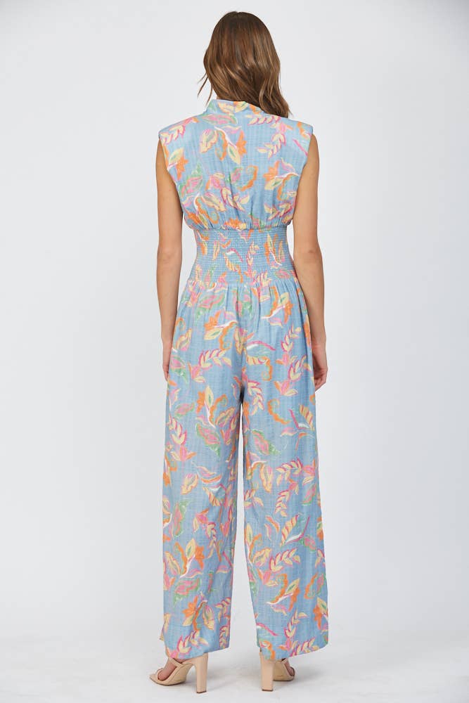 Smocked Waist Front Zip Jumpsuit