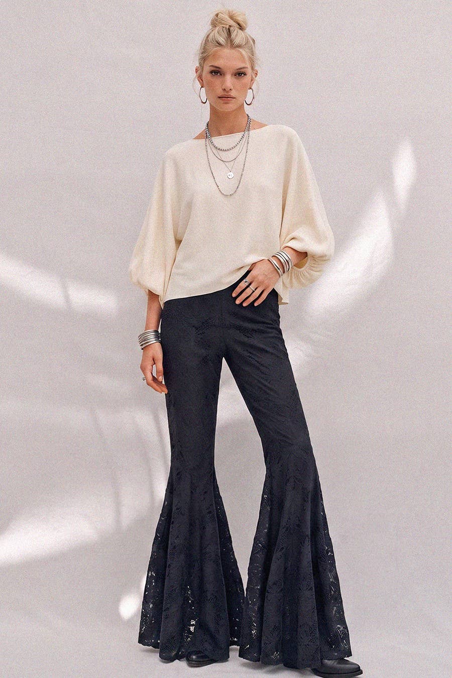 Lace Trumpet Bell Pants - Black