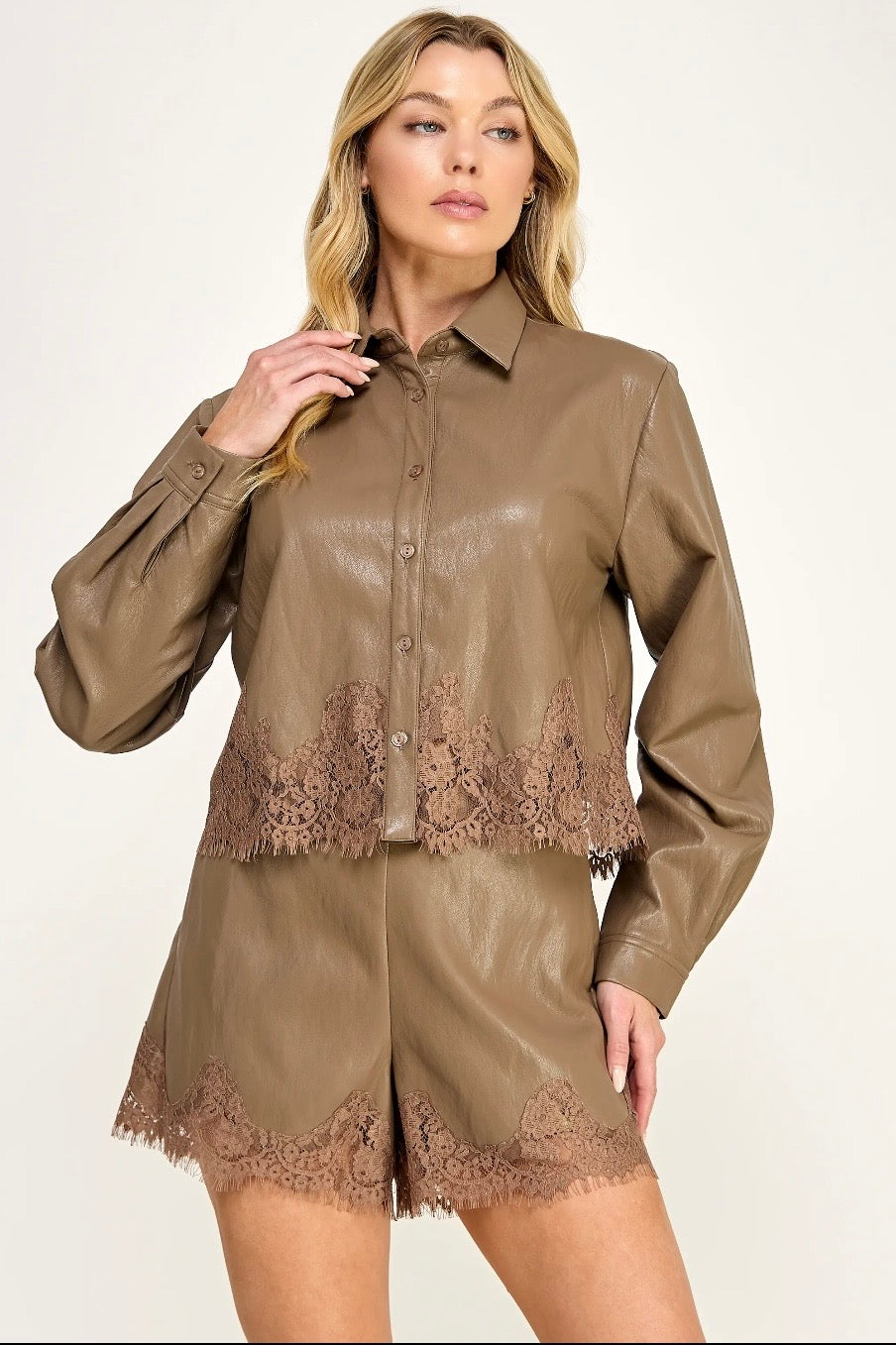Lace Trim Hem Top - Cappucino