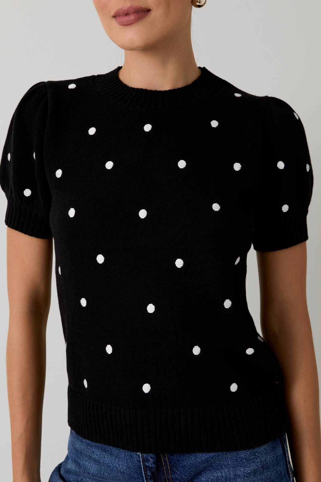 Puff Sleeve Polka Dot Sweater - Plum or Black