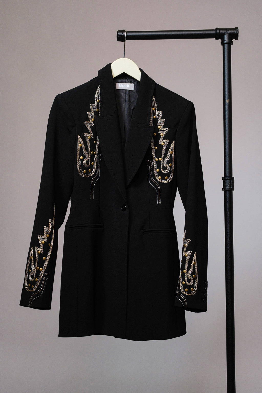 Embroidered Tunic Blazer - Black