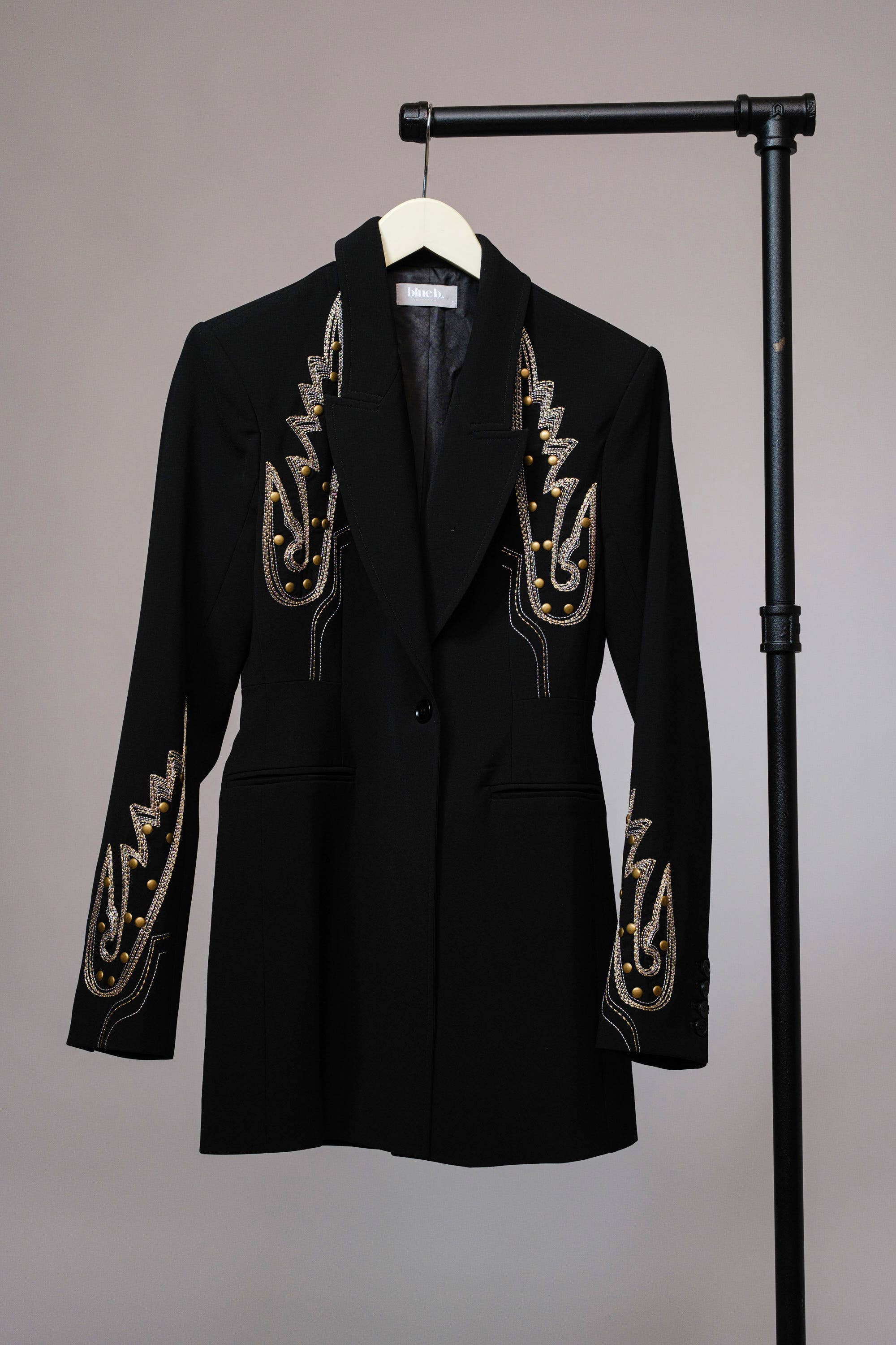 Embroidered Tunic Blazer - Black