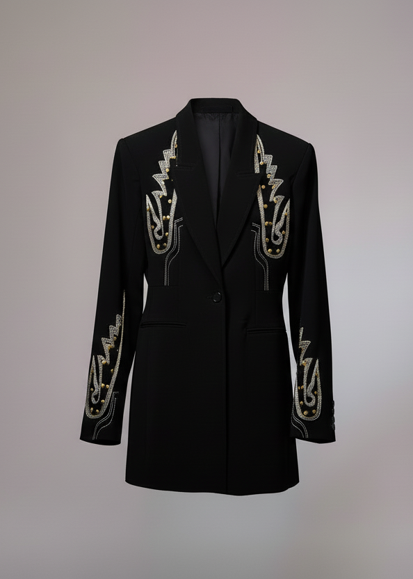 Embroidered Tunic Blazer - Black
